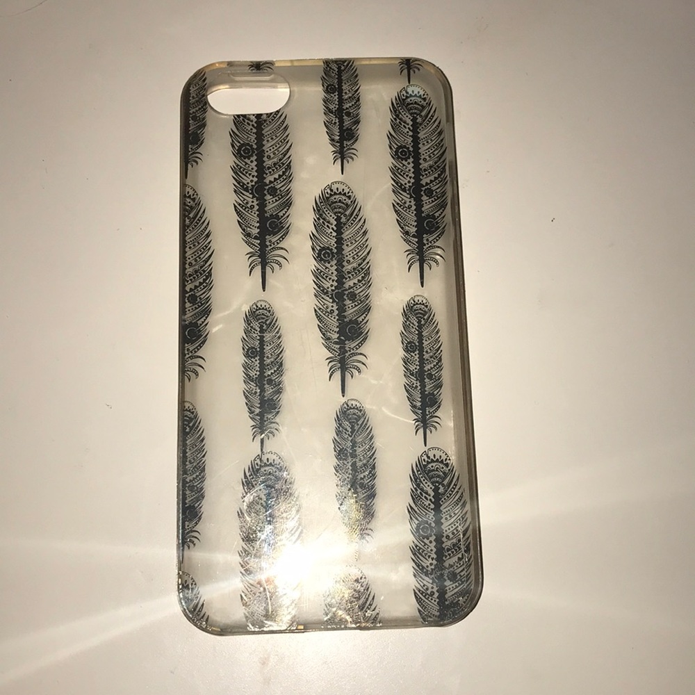 Clear iPhone 5s case with gold feathers